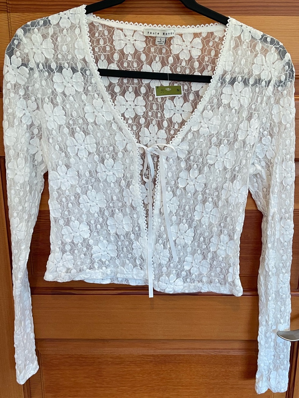 Haute Monde Off-White Floral Lace Tie-Front Blouse - NWT - Large